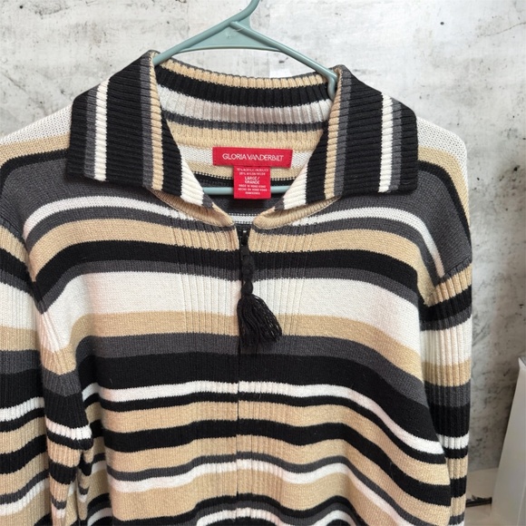 Vintage Gloria Vanderbilt Striped Full Zip Long Sleeved Sweater ~ Size Large - Picture 3 of 3